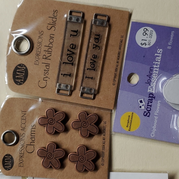 Scrapbooking Bundle Lot Frames Love Snaps Flowers Charms Ribbon Slides Wire ABCs - Picture 5 of 9